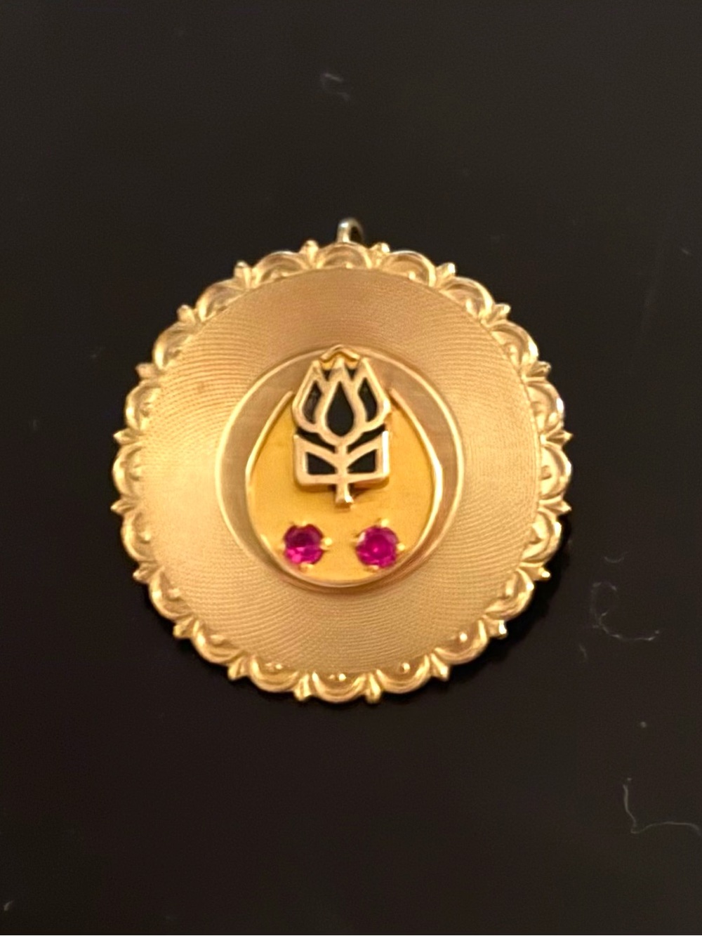 Vintage 12k GF CC Round Ruby Pendant Brooch - 2”